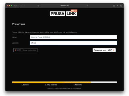 PrusaLink Assistent - Druckerinformationen
