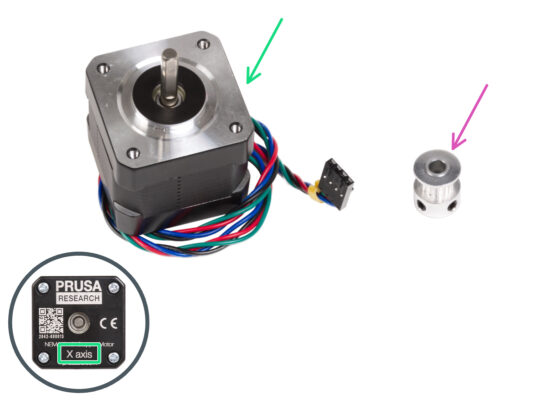 Attaching the X motor: parts preparation