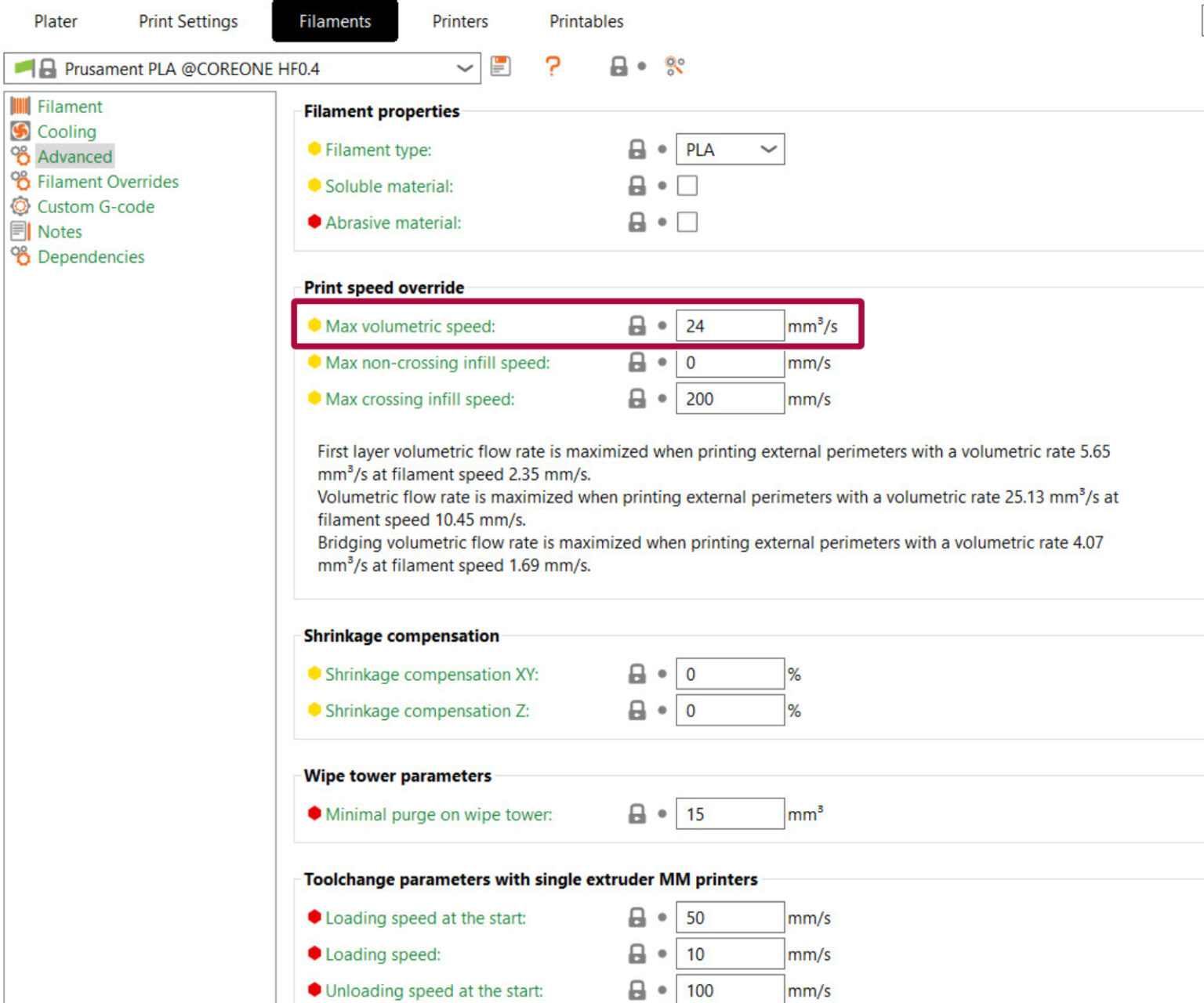 Max volumetric speed | Prusa Knowledge Base